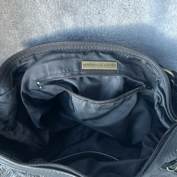 JACQUELINE JARROT Black Leather w Woven Suede & Metal Ring Accents Shoulder Bag - Picture 9 of 12